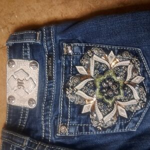 Miss Me Blue Embellished Jeans with Ornate Design